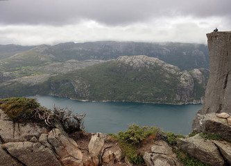 Preikestolen the Pulpit Rock, most famous tourist attraction in Ryfylke, towers an impressive 604...