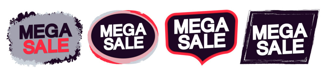 Set Mega Sale banners, discount tags design template, vector illustration