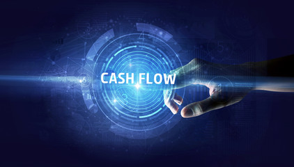 Hand touching CASH FLOW button, modern business technology concept
