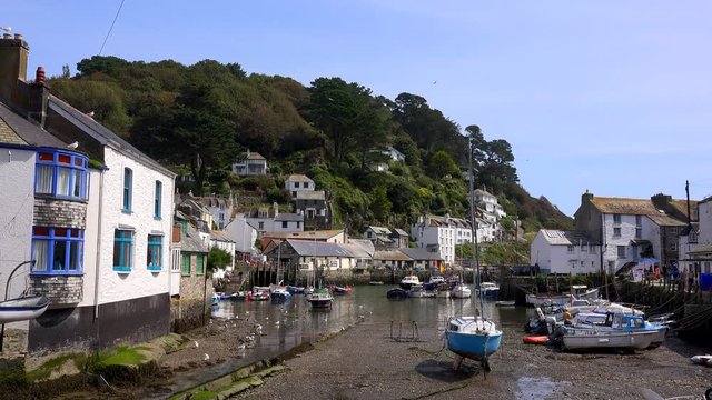 Polperro Cornwall small harbour seaside town UK 4K