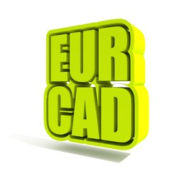 Financial market concept. Currency pair. Acronym EUR - European Union currency. Acronym CAD - Canadian Dollar. 3D rendering