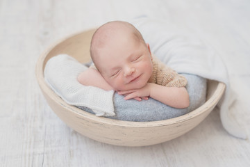 Sleeping newborn baby. Healthy and medical concept. Healthy child, concept of hospital and happy motherhood. Infant baby. Happy pregnancy and childbirth. Children's theme. Baby and childen's goods