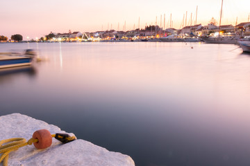samos island. pythagorion  village with boats Samos island. Greece. Sea and pythagorion village...