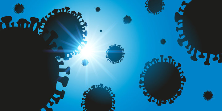Concept de la recherche pour lutter contre la pand&eacute;mies de COVID-19 avec le virus analys&eacute; au microscope par des scientifiques pour trouver le vaccin.