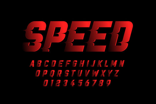 Speed style font design, alphabet and numbers