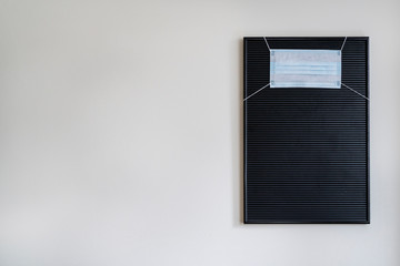 Coronavirus message of alert to stay home. Empty blackboard with precaution instructions to...