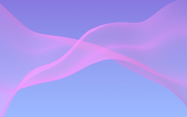 Pink wave on blue sky abstract background. Fluttering pink scarf. Waving on wind pink fabric. 3D illustration