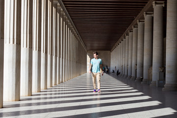 Beautiful old Colonnade of the Ancient Agora of Athens in Greece