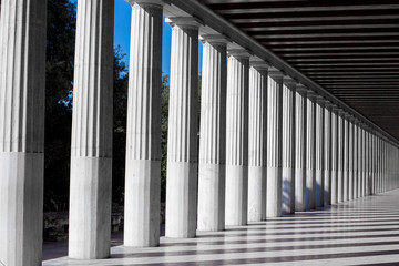 Beautiful old Colonnade of the Ancient Agora of Athens in Greece