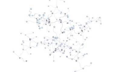 Neural network. Social network. Futuristic dna, deoxyribonucleic acid. Abstract molecule, cell illustration, mycelium. White background. 3D illustration