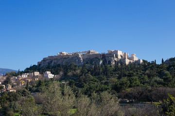 Fototapeta na wymiar Beautiful view of the Acropolis of Greece in Athens during the afternoon