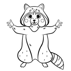 Coloring page outline of cute cartoon raccoon. Vector image isolated on white background. Coloring book of forest wild animals for kids