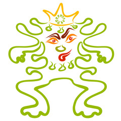 green monster with processes, in the crown, with the image of a microbe