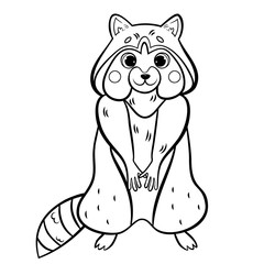 Coloring page outline of cute cartoon raccoon. Vector image isolated on white background. Coloring book of forest wild animals for kids