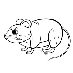 Coloring page outline of cute cartoon forest vole or mouse. Vector image isolated on white background. Coloring book of forest wild animals for kids