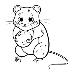 Coloring page outline of cute cartoon forest vole or mouse. Vector image isolated on white background. Coloring book of forest wild animals for kids