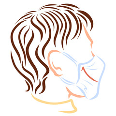 medical mask with a funny smile on the face of a young man