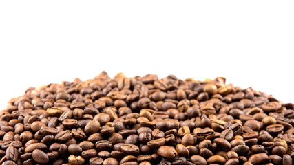 roasted coffee beans isolated on a white background. Top view. Flat lay