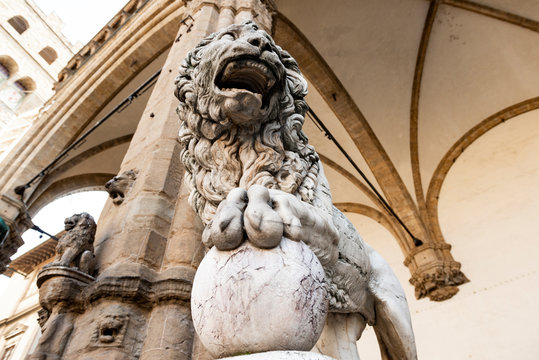 Lion at Loggia dei Lanzi in Piazza della Signoria, Florence, Italy