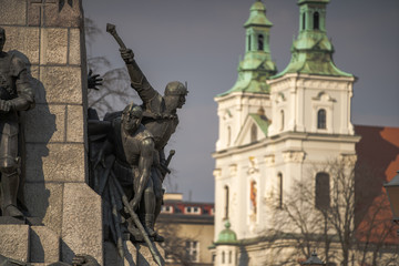 Jan Matejko Square. Grunwald Monument in Krakow. Poland