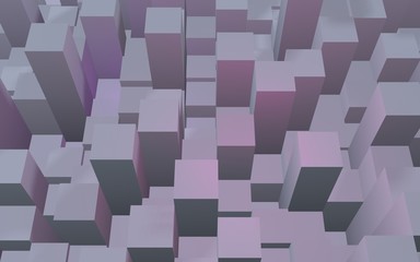 Abstract pink gray elegant cube geometric background. Chaotically advanced rectangular bars. 3D Rendering, 3D illustration