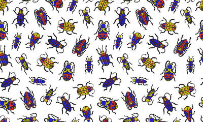 Fototapeta na wymiar Danger Insect vector seamless pattern. Web sign kit of bugs. Beetle pictogram collection. Simple danger insect cartoon colorful icon symbol isolated on white.