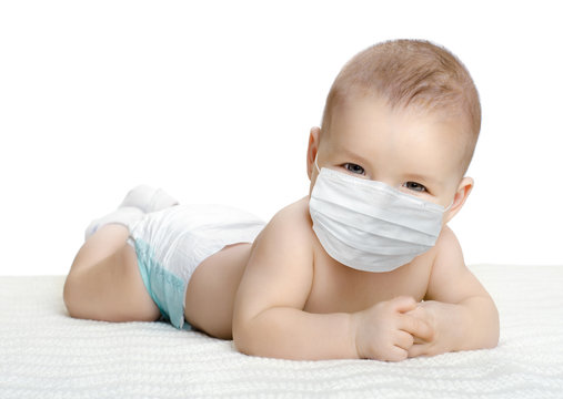 little baby in medical mask