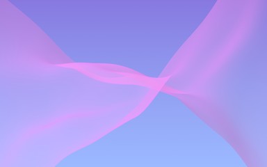 Pink wave on blue sky abstract background. Fluttering pink scarf. Waving on wind pink fabric. 3D illustration