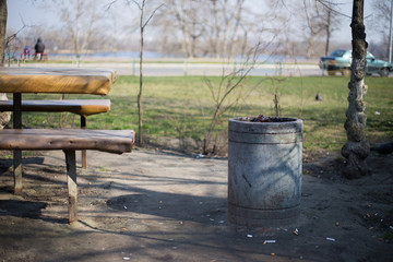 Simple trash can on the street in Kiev