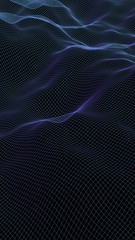 Naklejka premium Abstract landscape on a dark background. Cyberspace navy blue grid. hi tech network. 3D illustration
