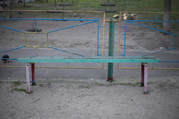 Outdoor furniture wooden bench in Kiev in Ukraine