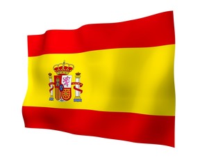 The flag of Spain. Official state symbol of the Kingdom of Spain. Concept: web, sports pages, language courses, travelling, design elements. 3d illustration