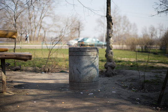 Simple trash can on the street in Kiev