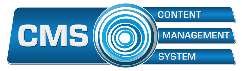 CMS - Content Management System Blue Circular Boxes Horizontal 