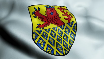Schilderijen op glas 3D Waving Germany City Coat of Arms Flag of Sankt Goar Closeup View © Ahmed