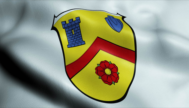 3D Waving Germany City Coat of Arms Flag of Rosbach vor der Hohe Closeup View