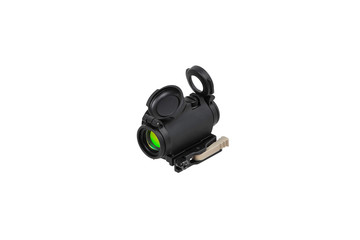 modern black optical scope for weapon isolated on whited. sight scope isolated on white back.