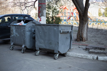 Simple trash can on the street in Kiev