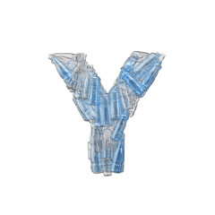 Letter Y made from plastic bottles. Plastic recycling font. 3D Rendering