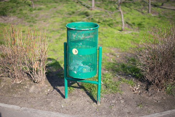 Simple trash can on the street in Kiev