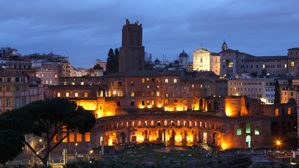Trajan's Market in Rome at night