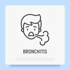 Coughing, symptom of bronchitis, pneumonia, coronavirus. Thin line icon. Vector illustration.