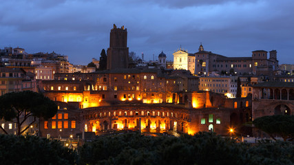 Trajan's Market in Rome at night