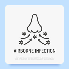 Airborne infection, spread of virus. Thin line icon. Person to person. Symptom of flu, influenza, coronavirus. Vector illustration.