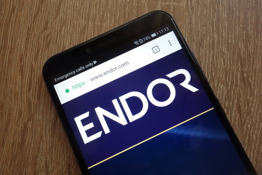 KONSKIE, POLAND - JULY 14, 2018: Endor Protocol (EDR) cryptocurrency website displayed on a modern smartphone