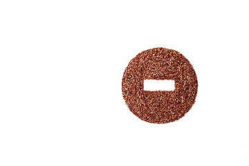concept of sold goods products - buckwheat in the form of a sign is over, missing, panic coronavirus on white isolated background copy space place text