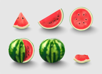 Set watermelons. Fresh fruits illustration isolated 