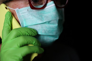 Coronavirus infected person in quarantine concept: Closeup of german caucasian blonde isolated...