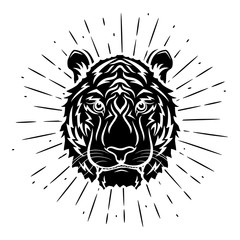 Tiger head. Vector illustration with a Tiger head and divergent rays