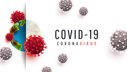 Covid 19 realistic concept with cell diseases or covid-19 bacteria on a white background with place for text. - obrazy, fototapety, plakaty